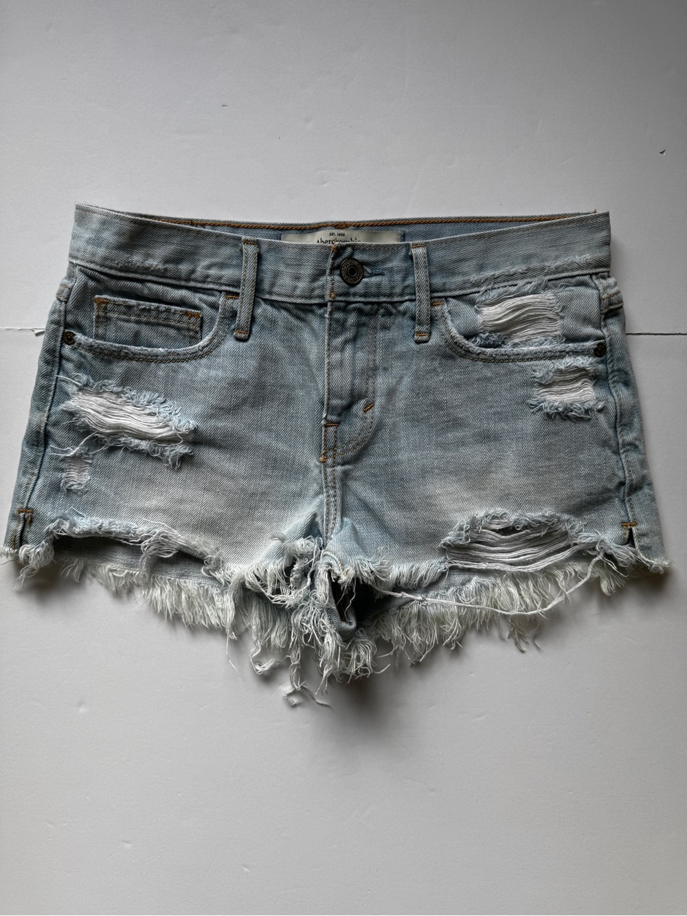 Abercrombie & Fitch Curvy Hi Rise Shortie Denim Jean Shorts Light Blue Wash 25